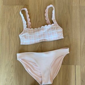 Aerie scallop ribbed bikini pink S top M bottoms